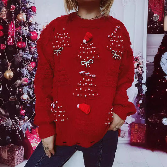 Damen Weihnachts-Pullover mit festlichem Motiv und 3D-Applikationen Heidi-Mode