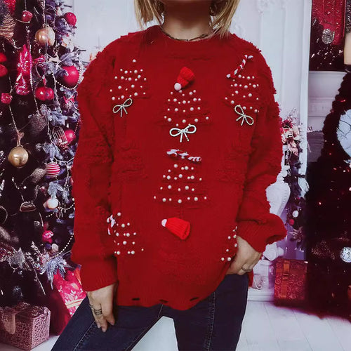 Damen Weihnachts-Pullover mit festlichem Motiv und 3D-Applikationen Heidi-Mode