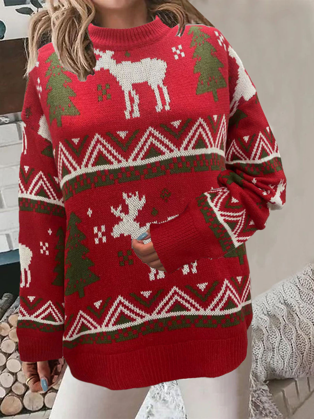 Damen Gemütlicher Weihnachts-Pullover mit festlichem Motiv und hoher Passform Heidi-Mode