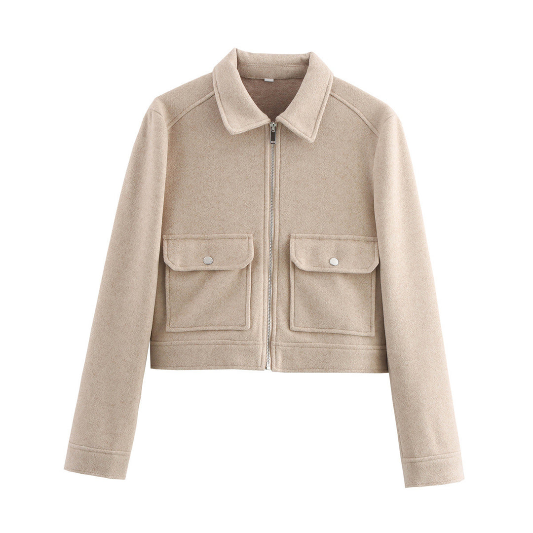 Damen kurze Fleecejacke mit stilvollen Brusttaschen und elegantem Kragen Heidi-Mode