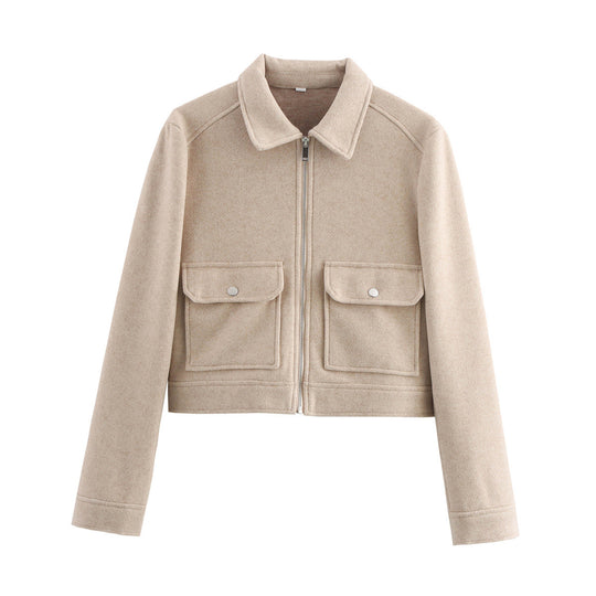 Damen kurze Fleecejacke mit stilvollen Brusttaschen und elegantem Kragen Heidi-Mode