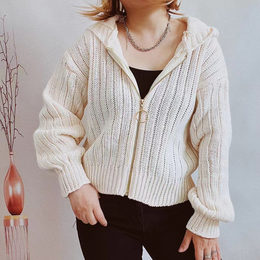 Damen Strickjacke mit auffälligem Reißverschluss und lässigem Schnitt Heidi-Mode