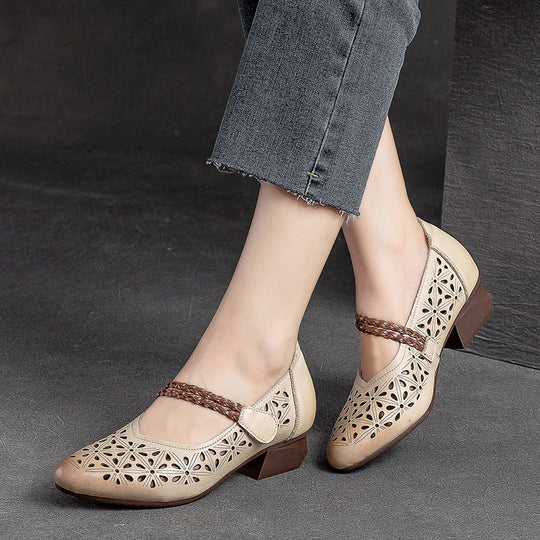 Damen Ballerinas aus hochwertigem Leder mit durchbrochenem Design und bequemer Innenpolsterung Heidi-Mode