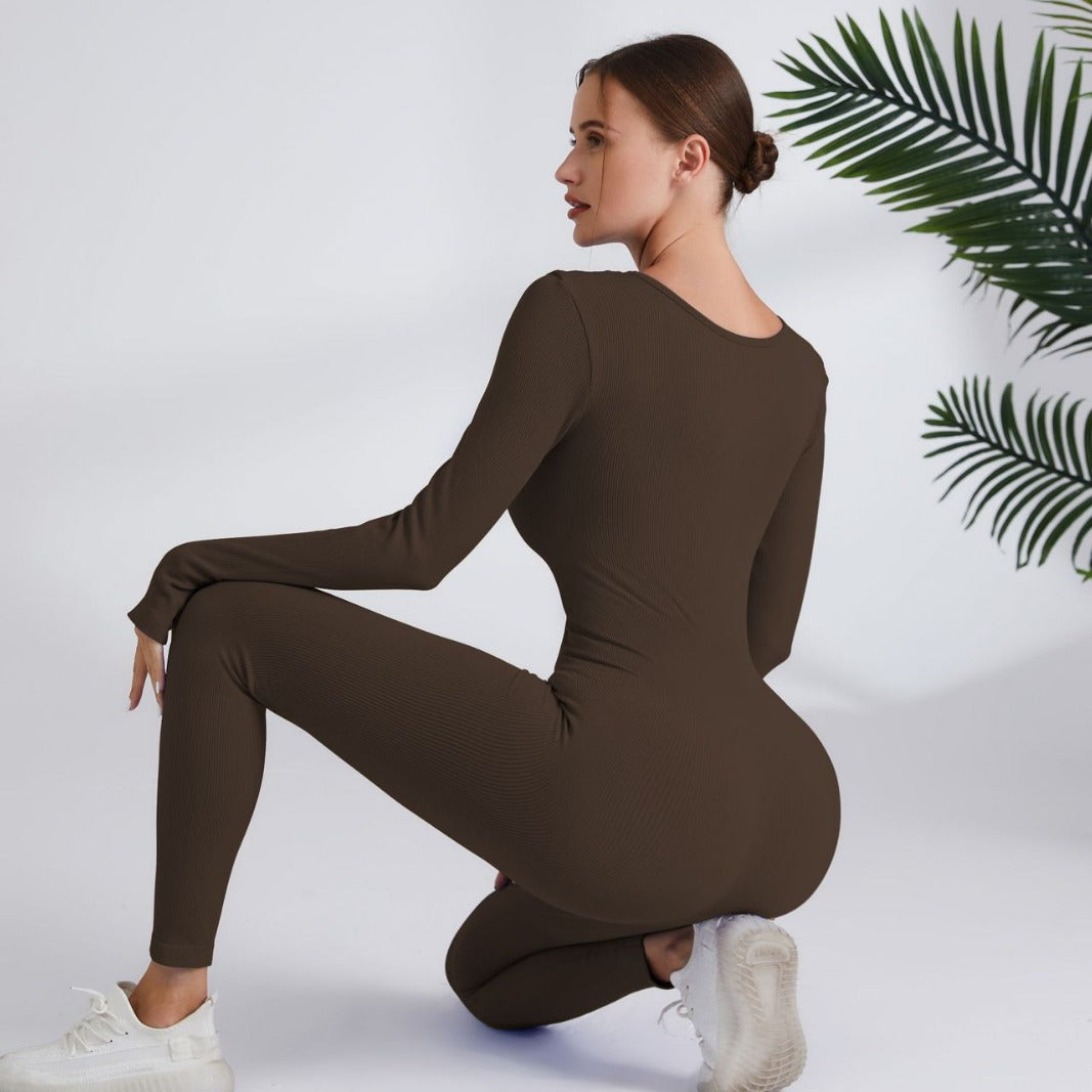 Damen Leggingsanzug mit elegantem Quadrat-Ausschnitt und figurbetonendem Schnitt Heidi-Mode