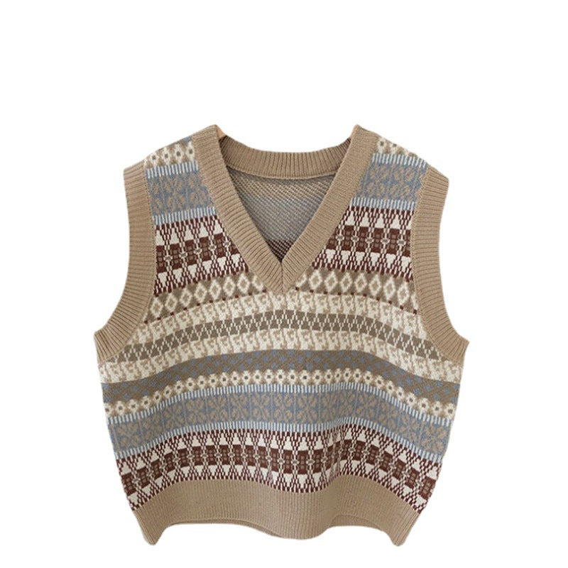 Damen Ärmellose Strickweste mit V-Ausschnitt und Muster Heidi-Mode