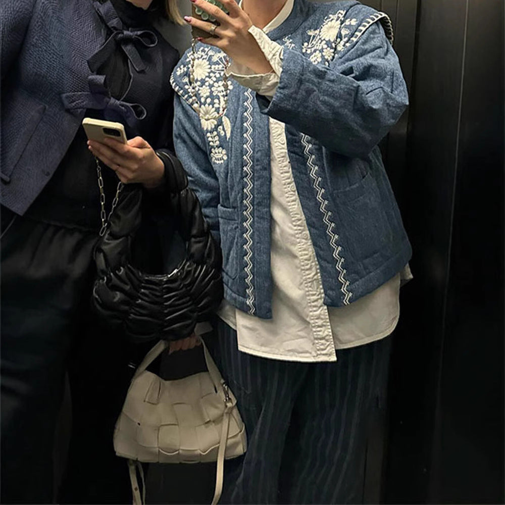 Damen Bestickte Denimjacke Heidi-Mode