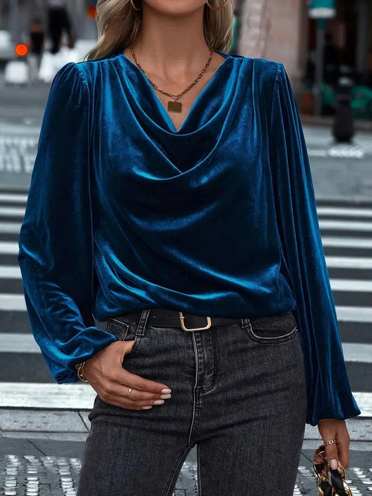 Damen Elegantes Viskosebluse mit Wasserfallausschnitt Heidi-Mode