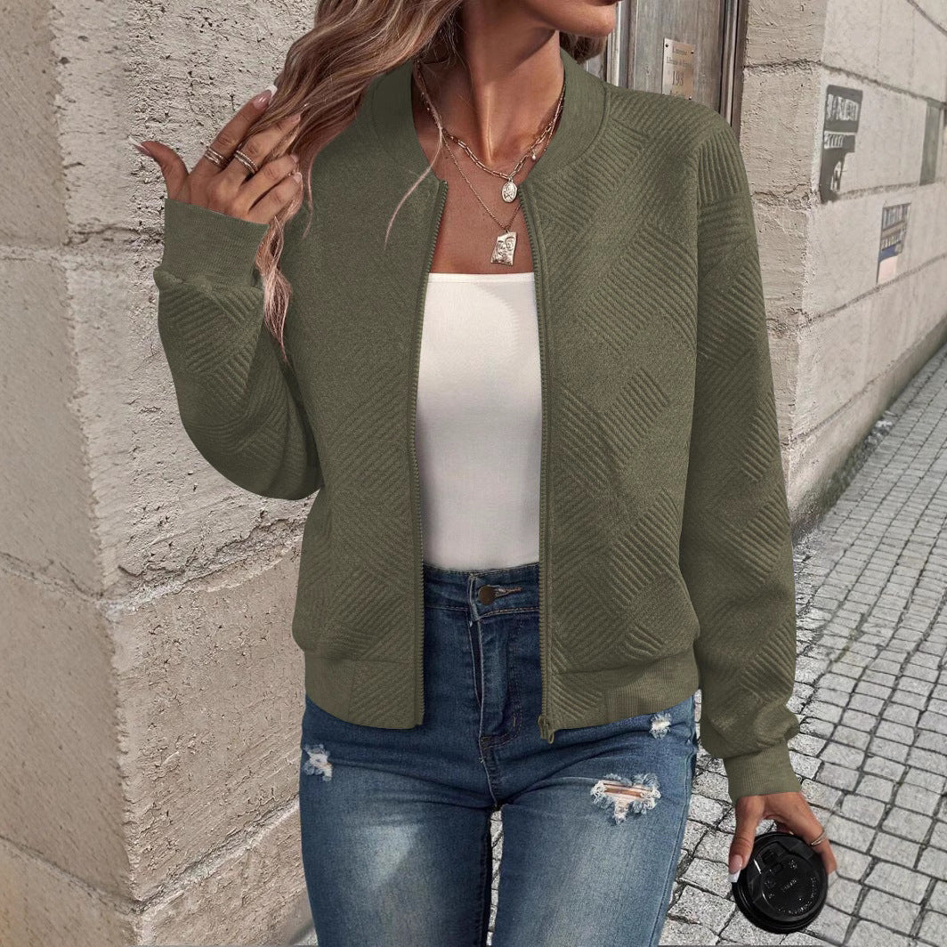 Damen stylische Sweatjacke mit strukturiertem Muster und hohem Kragen Heidi-Mode