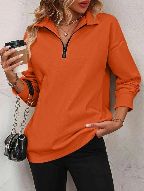 Damen Sportlicher Pullover mit halbem Reißverschluss und gemütlichem Schnitt Heidi-Mode