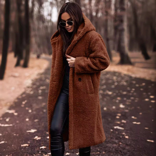 Damen kuschelige Teddyjacke im Oversized-Stil mit Kapuze Heidi-Mode