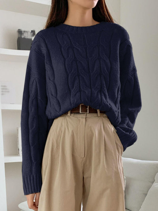 Damen Gemusterter Strickpullover mit voluminösen Ärmeln und Rundhalsausschnitt Heidi-Mode