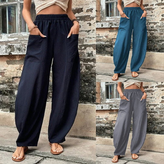 Damen Weite Leinen-Relaxhose mit praktischen Eingrifftaschen Heidi-Mode