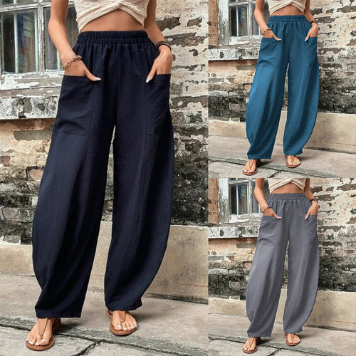 Damen Weite Leinen-Relaxhose mit praktischen Eingrifftaschen Heidi-Mode