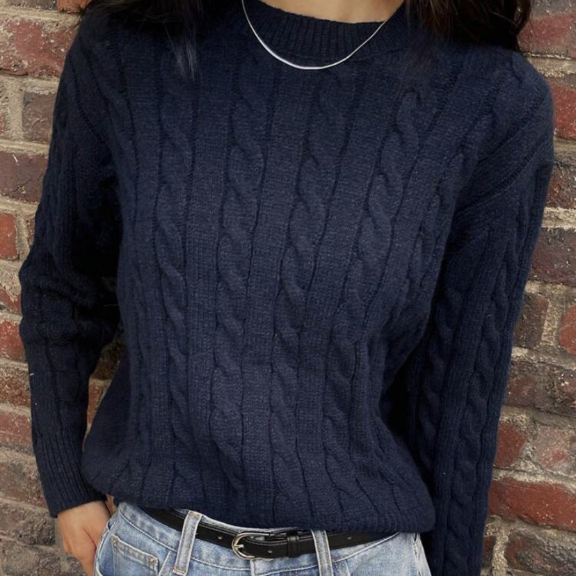Damen Grobstrickpullover mit Zopfmuster und weiten Ärmeln Heidi-Mode
