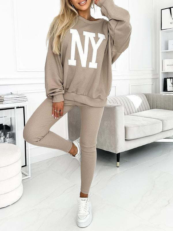 Damen Oversized Grafik Pullover und Leggings Set Heidi-Mode