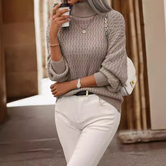 Damen Rollkragenpullover mit strukturiertem Muster und lässiger Passform Heidi-Mode