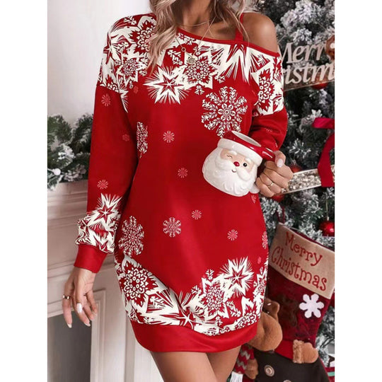 Damen Winterliches Weihnachtskleid mit verspieltem Schneeflocken-Muster Heidi-Mode