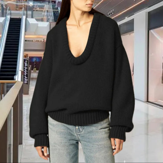 Damen Strickpullover mit V-Ausschnitt und lässigem Schnitt Heidi-Mode