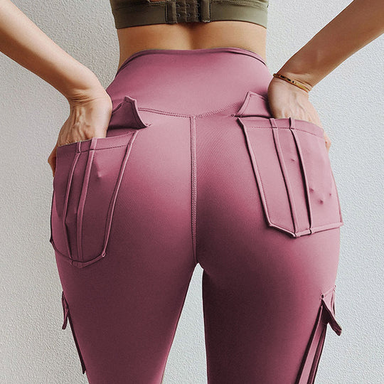 Damen Sportliche Cargo-Leggings mit hohem Taillenbund und praktischen Taschen Heidi-Mode