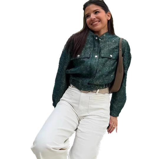 Damen modische Utility-Jacke mit Taschen und Druckknöpfen Heidi-Mode