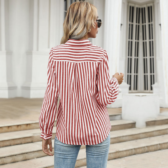 Damen Gestreiftes Langarmhemd im lässigen Chic Heidi-Mode