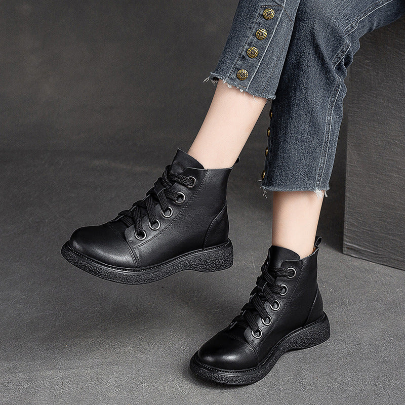 Damen Hochwertige Schnürstiefel mit robustem Sohlenprofil und modischem Leder Heidi-Mode