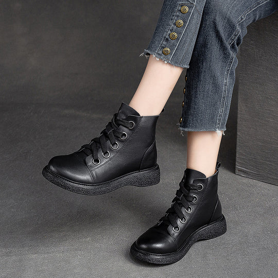 Damen Hochwertige Schnürstiefel mit robustem Sohlenprofil und modischem Leder Heidi-Mode