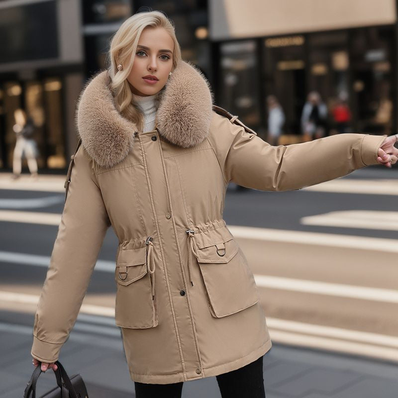 Damen warme Winterjacke mit abnehmbarem Pelzkragen Heidi-Mode
