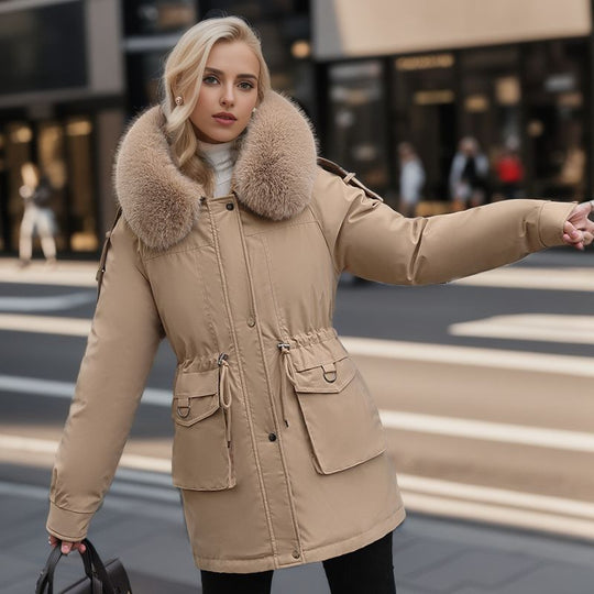 Damen warme Winterjacke mit abnehmbarem Pelzkragen Heidi-Mode