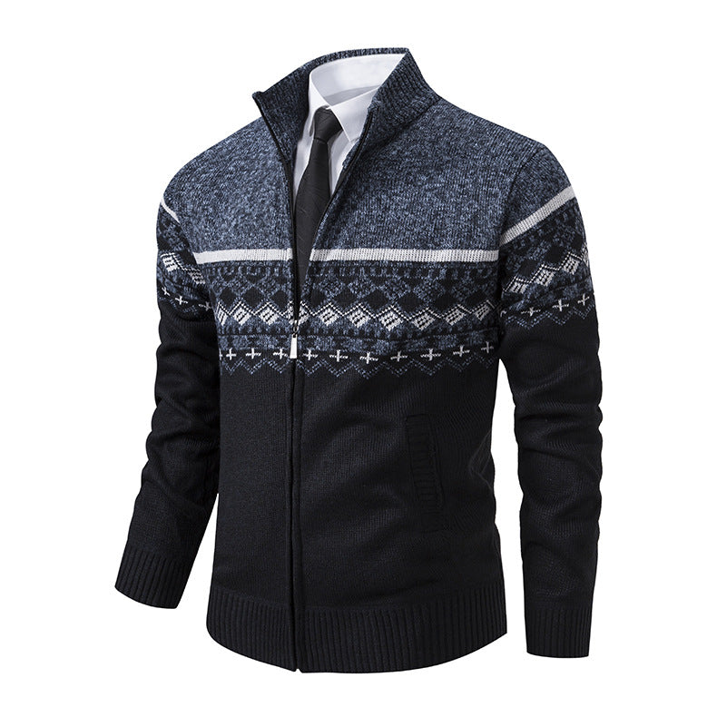 Herren Strickjacke mit modernem Muster und hohem Kragen Heidi-Mode