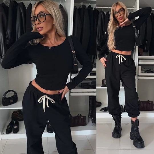 Damen komfortables Freizeit-Set mit modischem Schnitt und hoher Taille Heidi-Mode