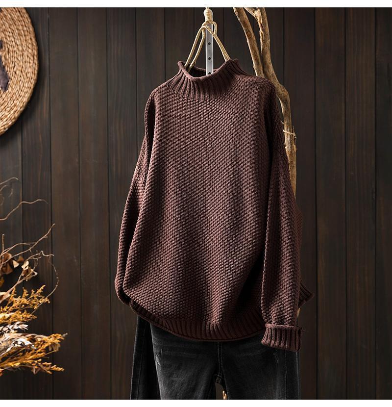Damen Oversized Strickpullover mit hohem Kragen Heidi-Mode