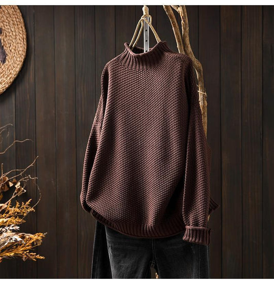 Damen Oversized Strickpullover mit hohem Kragen Heidi-Mode