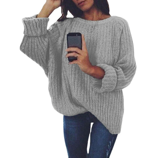 Damen Grobstrickpullover mit lockerer Passform und trendigem Rippenmuster Heidi-Mode