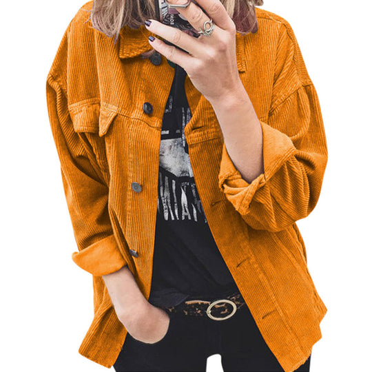 Damen modische Cordjacke mit praktischen aufgesetzten Taschen und lässigem Schnitt Heidi-Mode