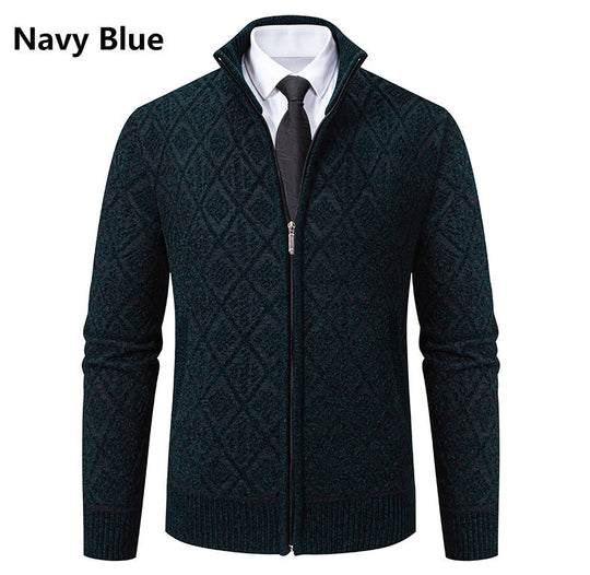 Herren Eleganter Diamant Strick Zip Cardigan Heidi-Mode