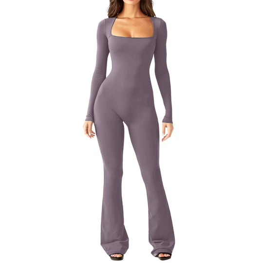 Damen Figürlicher Jumpsuit mit langen Ärmeln und weitem Bein Heidi-Mode
