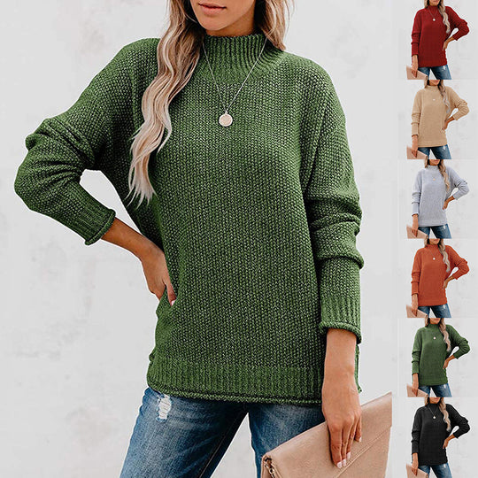 Damen Grobstrickpullover mit hohem Kragen und lässigem Schnitt Heidi-Mode