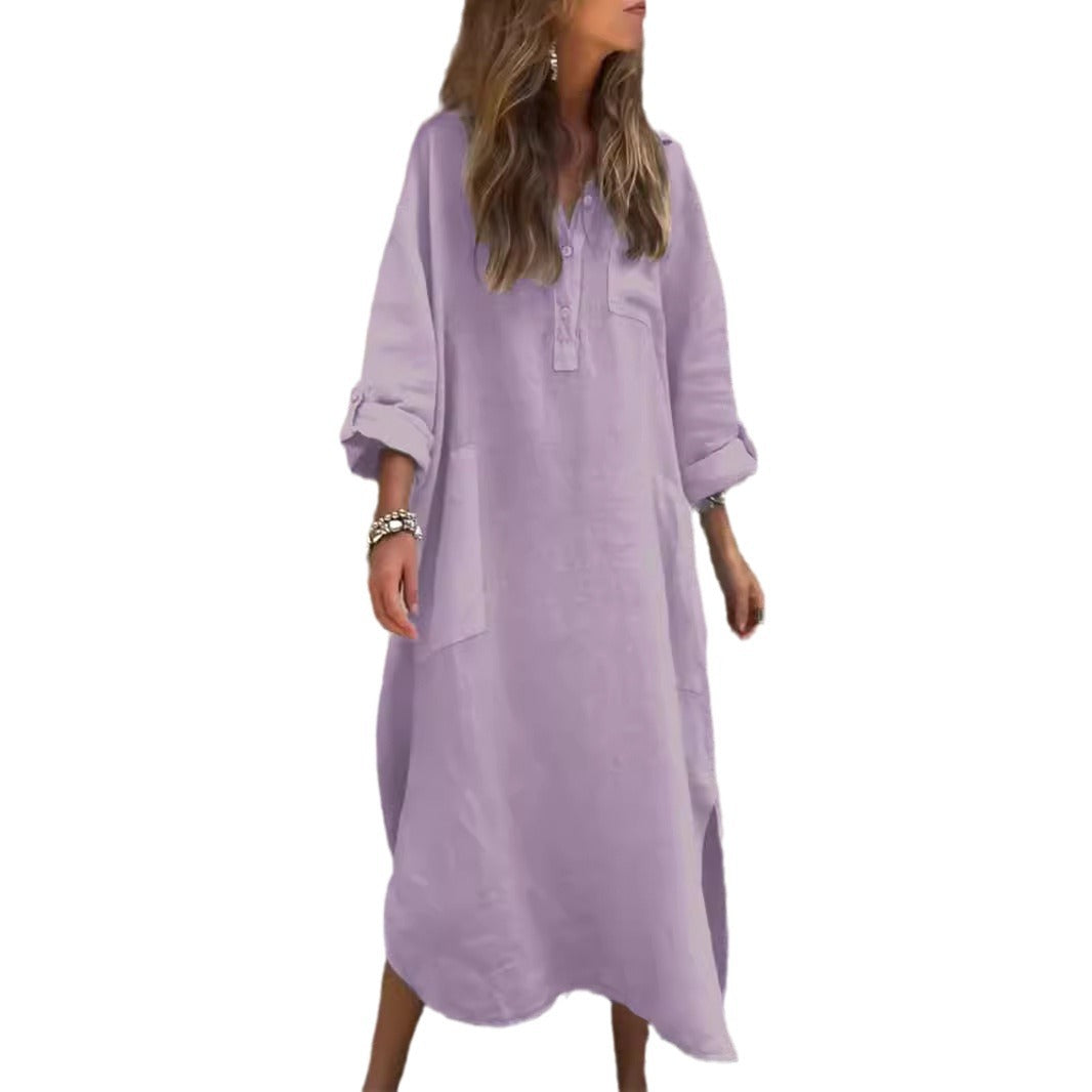 Damen Hemdkleid mit praktischen Taschen und langem Arm Heidi-Mode