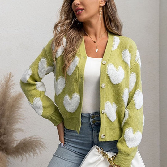 Damen kuschelige Strickjacke mit Herzmuster Heidi-Mode