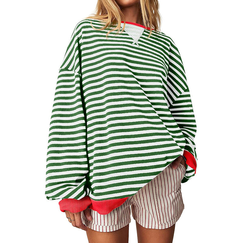 Damen Bequeme Streifenpulli mit Raglanärmeln und elastischen Bündchen Heidi-Mode