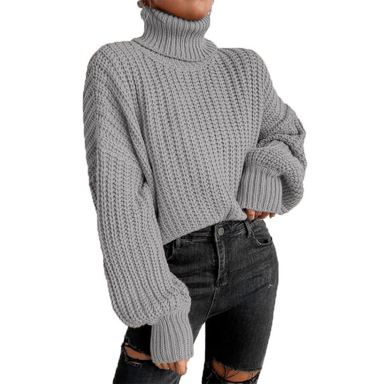 Damen Grobstrickpullover mit hohem Kragen und lässigem Schnitt Heidi-Mode