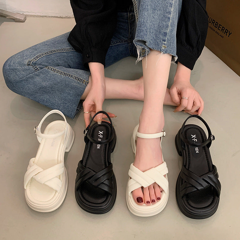 Damen Sandalen mit elegantem Kreuzriemen und komfortablem Blockabsatz Heidi-Mode
