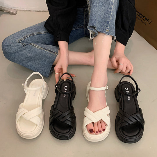 Damen Sandalen mit elegantem Kreuzriemen und komfortablem Blockabsatz Heidi-Mode