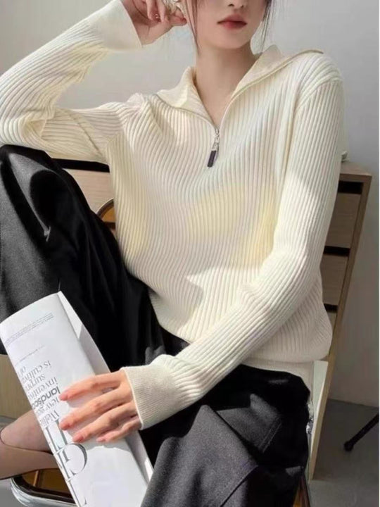 Damen Pullover mit Stehkragen und Reißverschluss Heidi-Mode