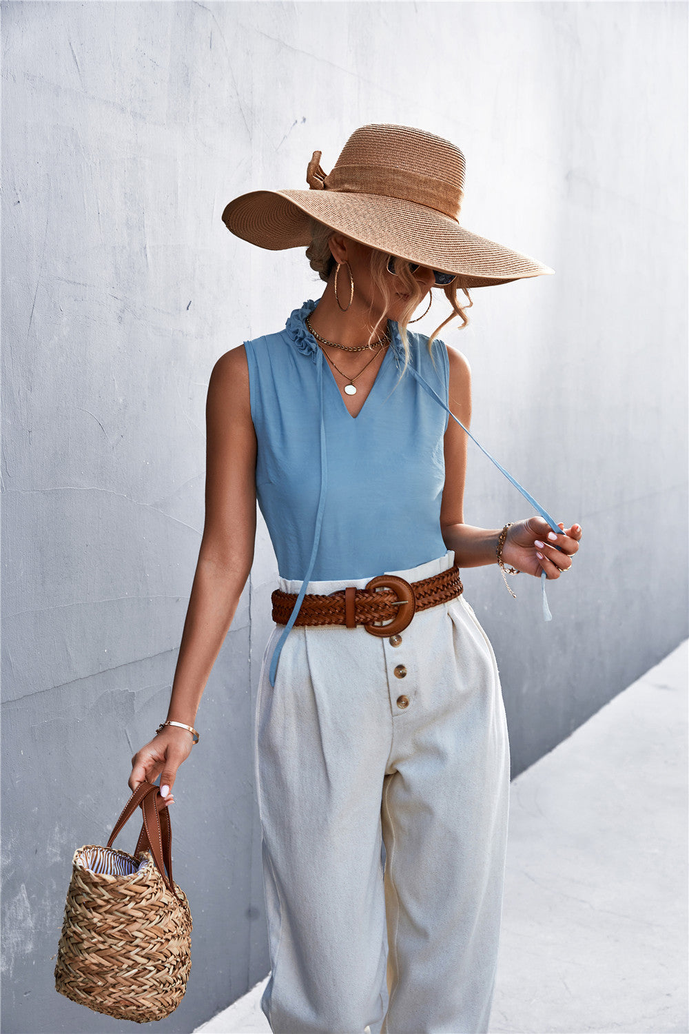 Damen ärmelloses Oberteil mit Rüschendetails Heidi-Mode