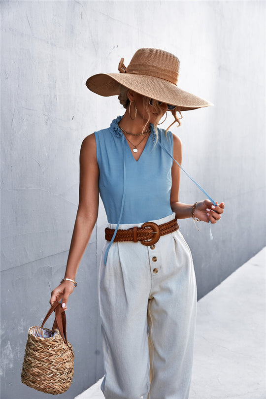 Damen ärmelloses Oberteil mit Rüschendetails Heidi-Mode