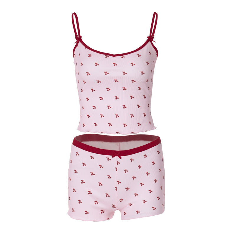 Damen Schlafanzug Set mit eleganten Spitzendetails und verspieltem Muster Heidi-Mode