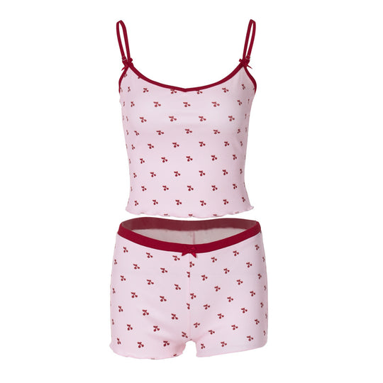Damen Schlafanzug Set mit eleganten Spitzendetails und verspieltem Muster Heidi-Mode