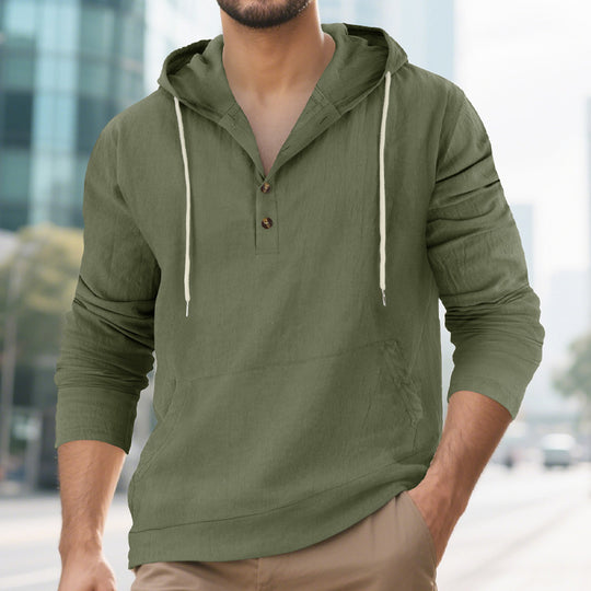 Herren Kapuzensweater mit Knopfleiste und praktischen Taschen Heidi-Mode
